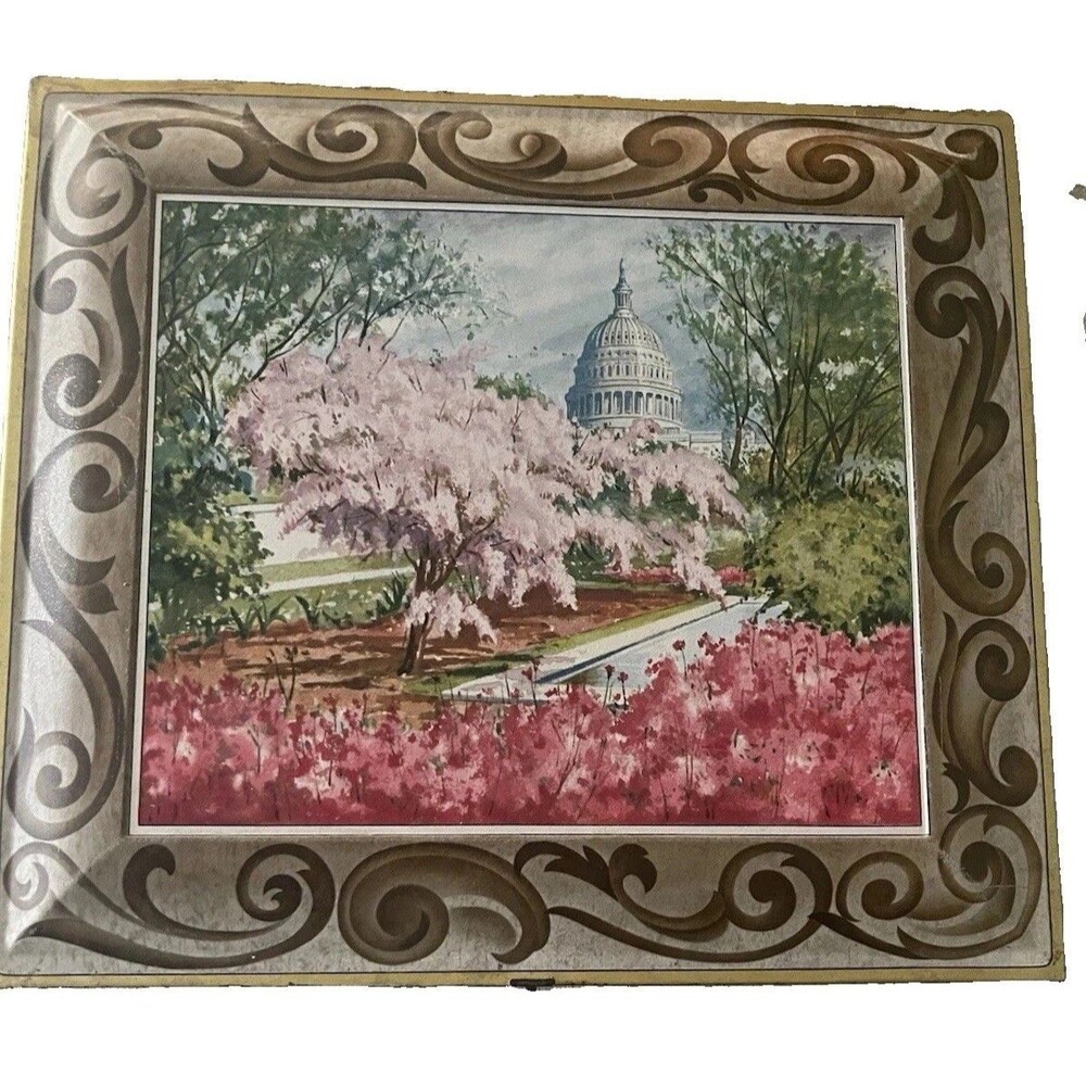 Vintage Large Metal Box Washington DC Capitol Park Scene Farmhouse Decor Cottage